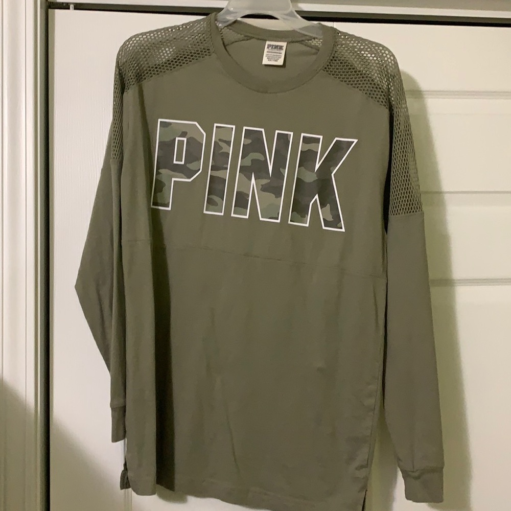 Light army green long sleeve pink shirt